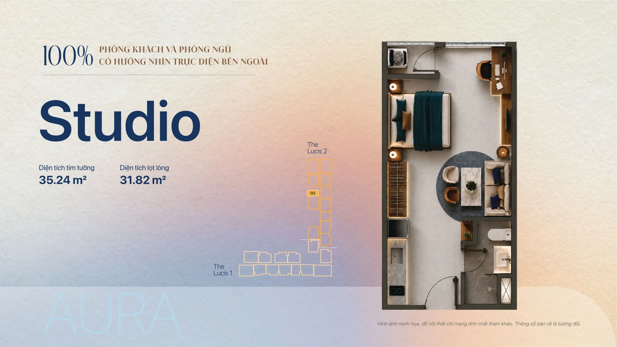 Mặt bằng căn hộ Studio 35m² TT Genesis
