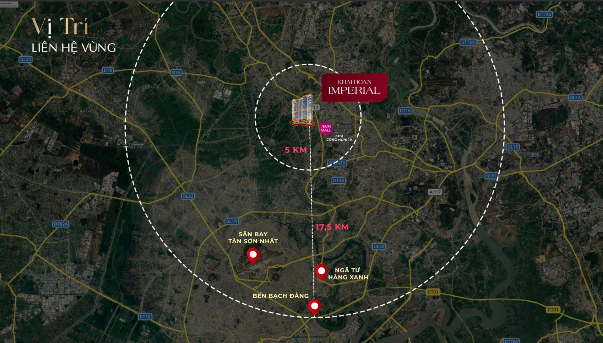 Ảnh vệ tinh vị trí Khải Hoàn Imperial, cách ngã tư Hàng Xanh 17,5 km