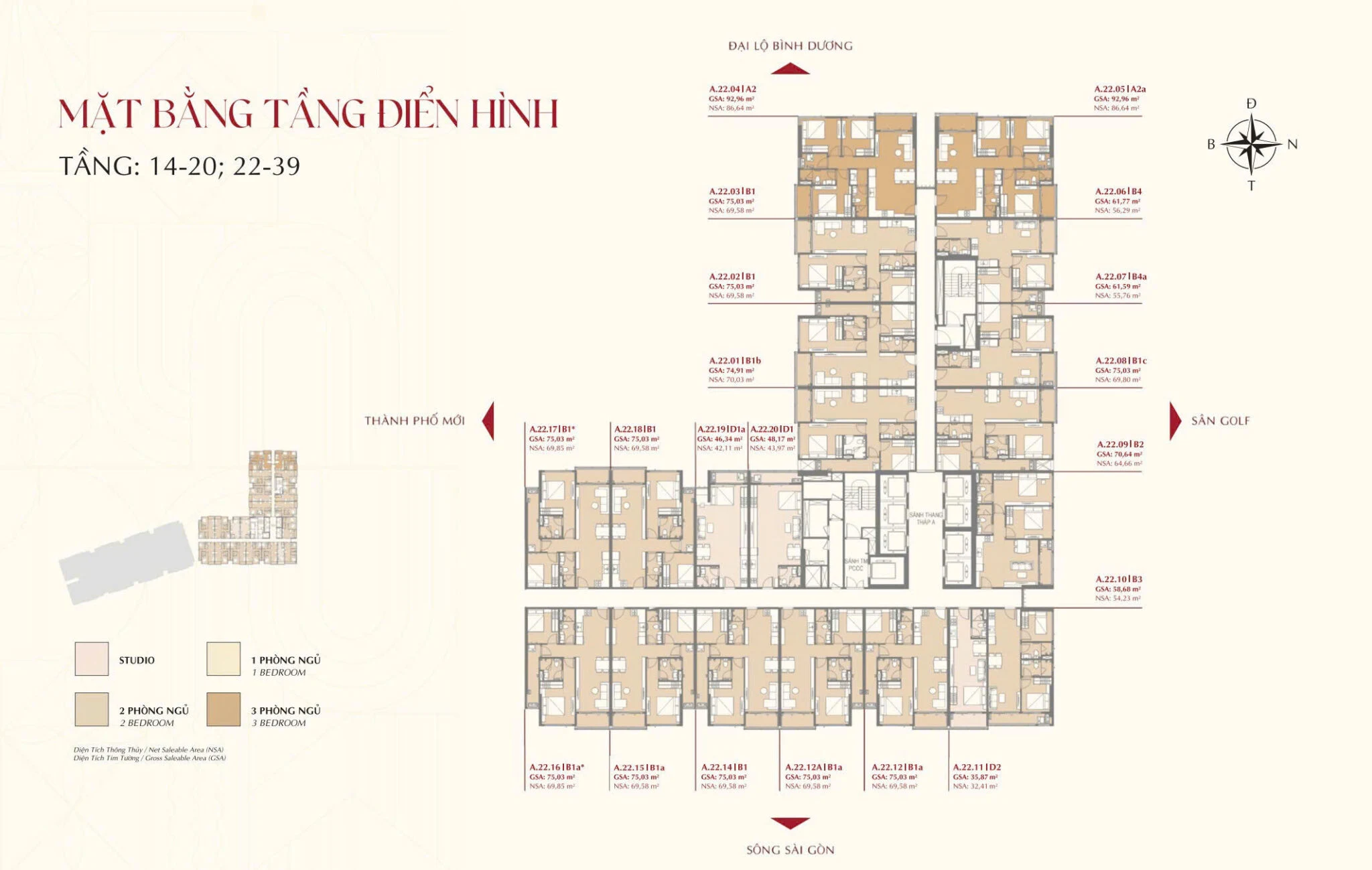 Mặt bằng tầng điển hình tháp A Khải Hoàn Imperial, 20 căn mỗi tầng