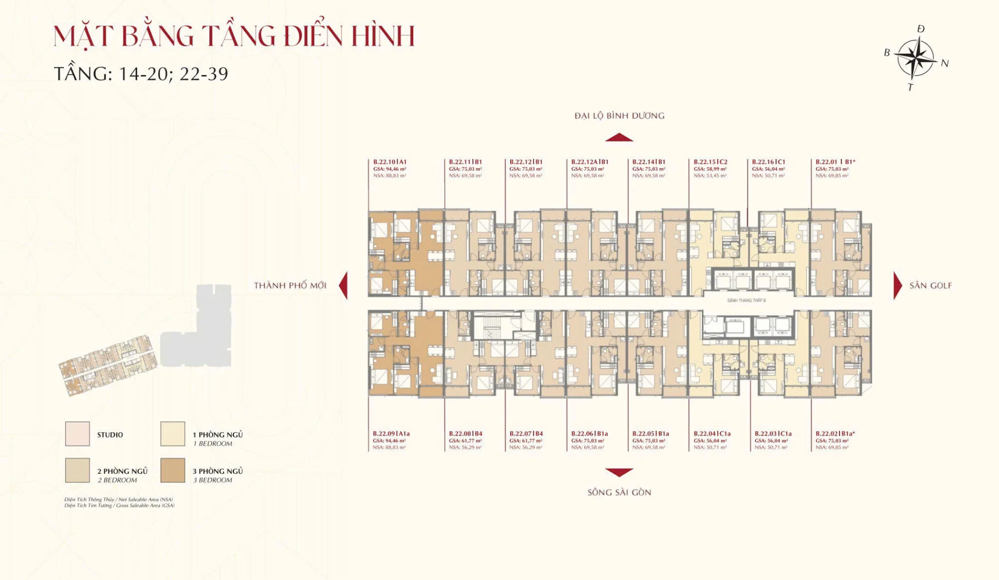 Mặt bằng tầng điển hình tháp B Khải Hoàn Imperial, 16 căn mỗi tầng